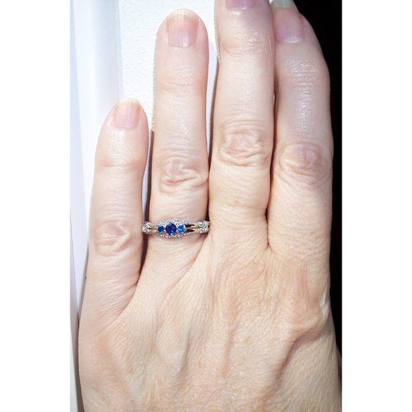 925 STERLING SILVER Antique Style Blue Spinel Cubic Zirconia Filigree Ring - Picture 6 of 16